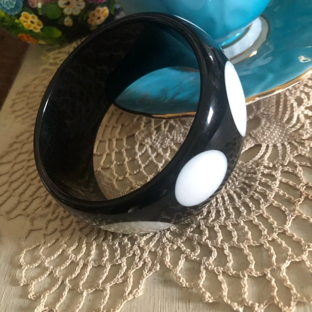 Vintage Black & White Polka-Dot Lucite Bangle Bracelet